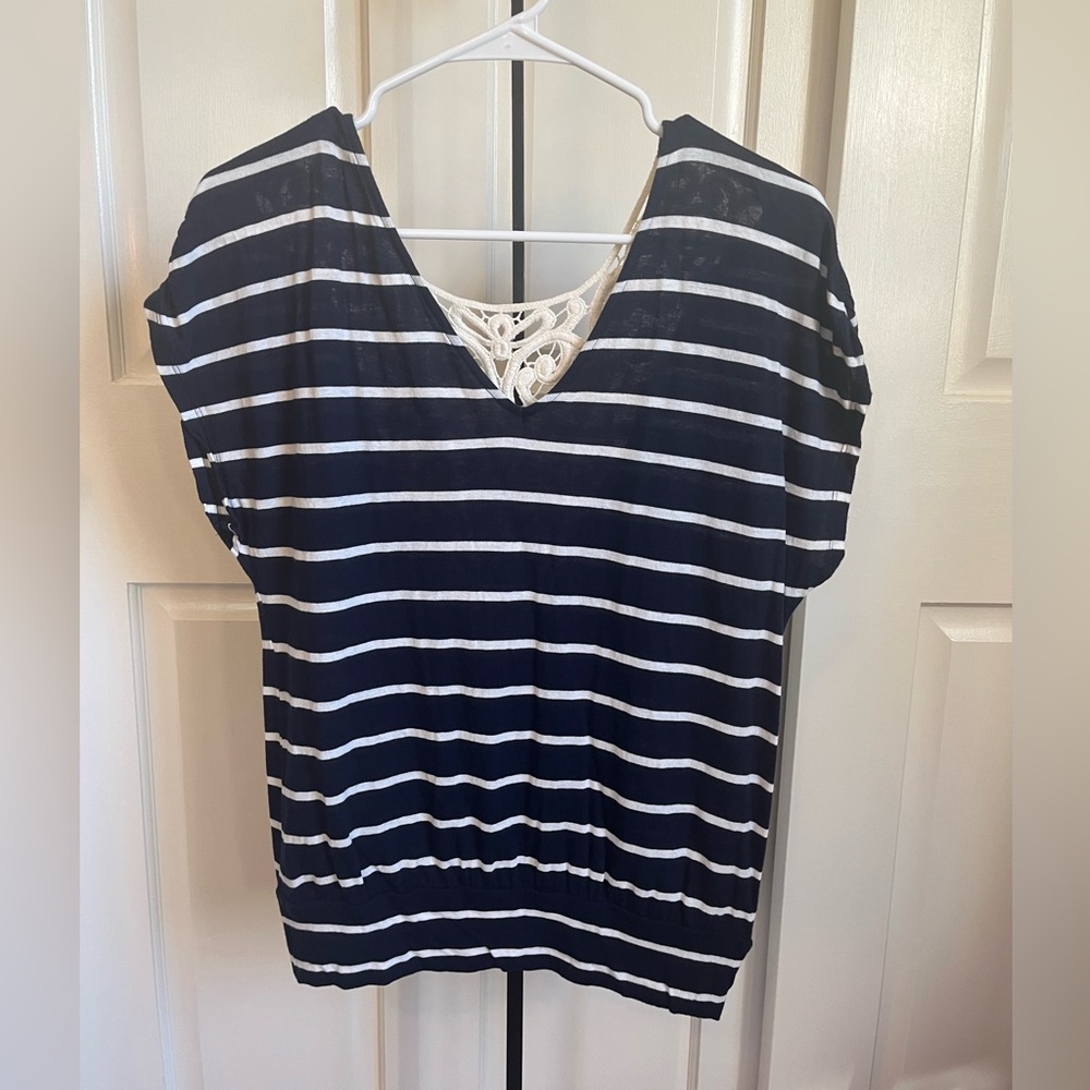 Express Navy and Cream Striped Blouse